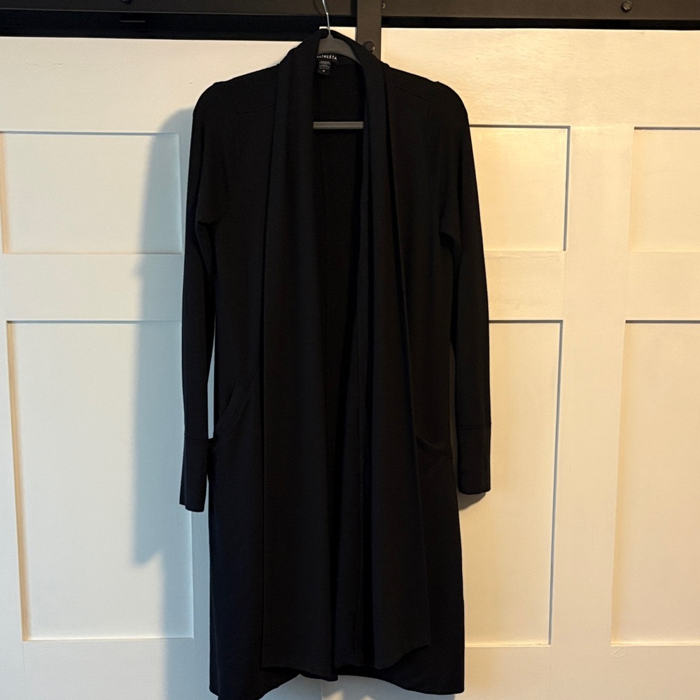 Athleta Black Longline Open-Front Sweater Coat